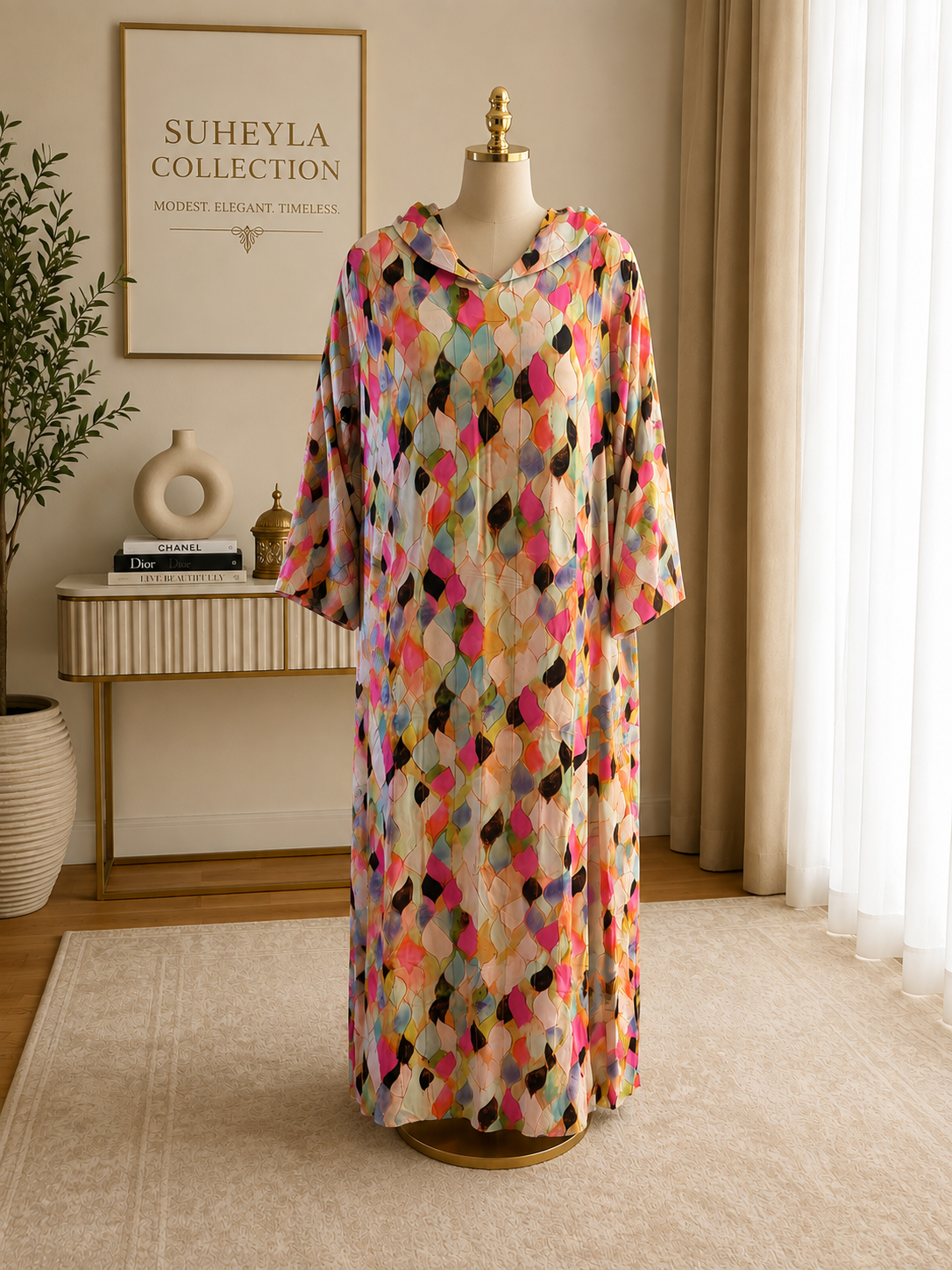 ✨ Elegant Multicolor Hooded Kaftan