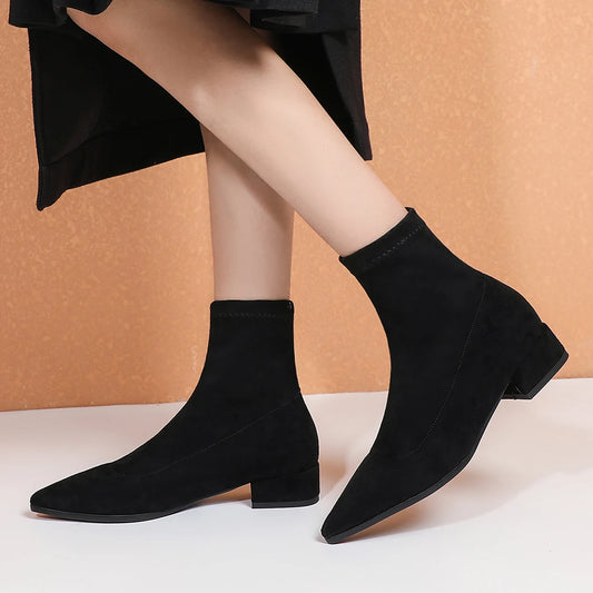 Fashion Women Boots Elastic Ankle Boots Thick Heel High Heels Shoes Woman Socks Boots 2025 New Autumn Winter Zapatos De Mujer