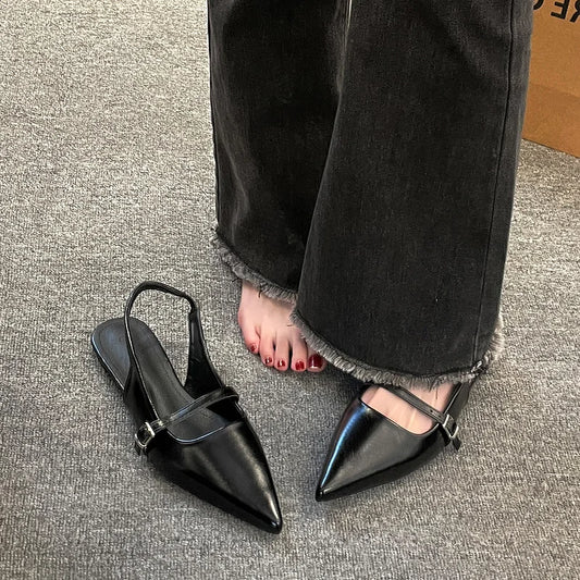 2025 Summer New Women's Sexy Pointed Toe Designer Flats Casual Slingback Sandals Shallow Mouth Slip-On Ballet Loafers Plus Size
