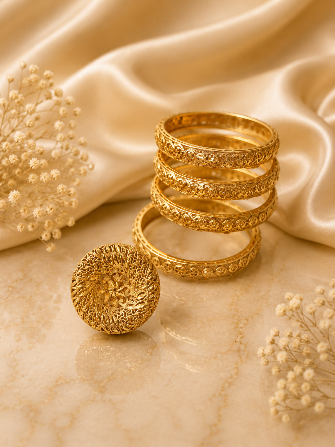 ✨ Luxury Gold-Tone Bangle &amp; Statement Ring Set ✨