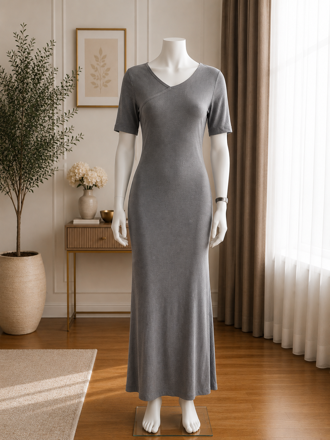 Elegant Ribbed Maxi Dress