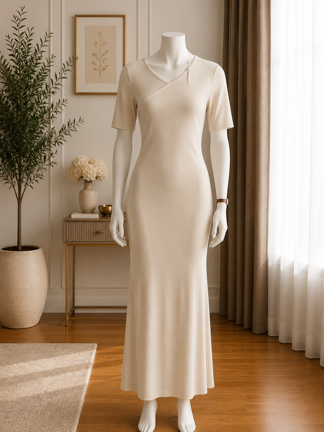 Elegant Ribbed Maxi Dress