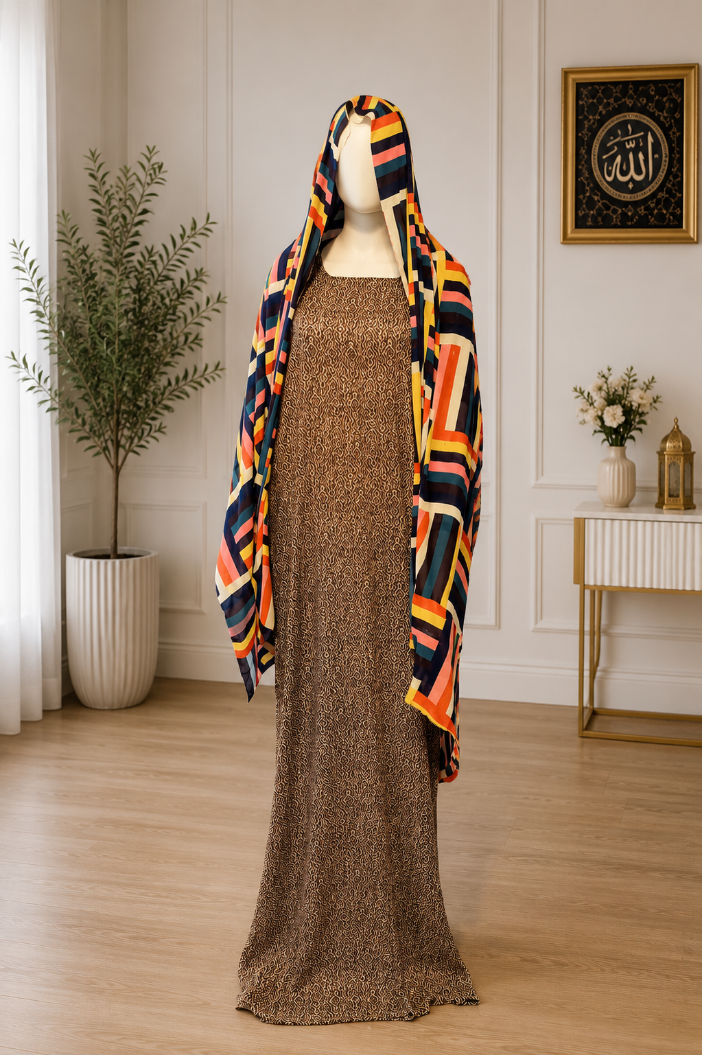 Elegant Modest Dress Set with Matching Chiffon Shawl