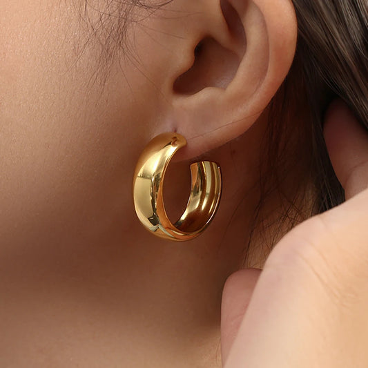 E.B.belle Ladies Basic Fine Polishing Like a Mirror PVD Plated Stainless Steel Wide Hoop Earrings For Women Tarnish Free Jewelry