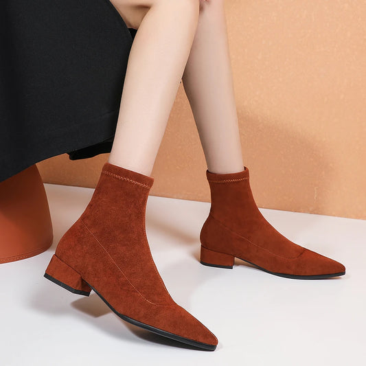 Fashion Women Boots Elastic Ankle Boots Thick Heel High Heels Shoes Woman Socks Boots 2025 New Autumn Winter Zapatos De Mujer