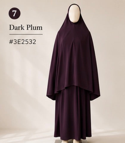 2pcs/Set Khimar Hijab + Abaya, Loose & Comfortable Clothing Suitable For Women's Daily Wear And Prayer, Applicable For All Seasons, Holiday