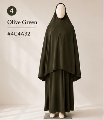 2pcs/Set Khimar Hijab + Abaya, Loose & Comfortable Clothing Suitable For Women's Daily Wear And Prayer, Applicable For All Seasons, Holiday