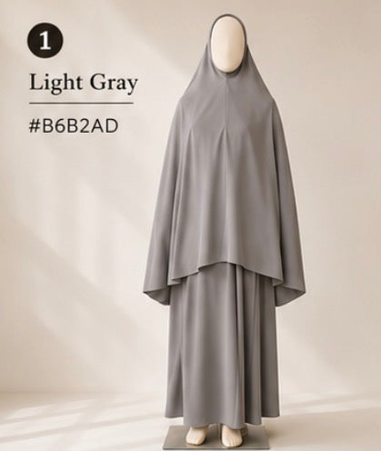 2pcs/Set Khimar Hijab + Abaya, Loose & Comfortable Clothing Suitable For Women's Daily Wear And Prayer, Applicable For All Seasons, Holiday