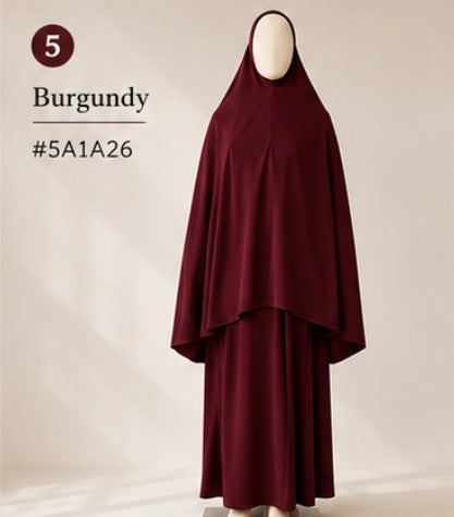 2pcs/Set Khimar Hijab + Abaya, Loose & Comfortable Clothing Suitable For Women's Daily Wear And Prayer, Applicable For All Seasons, Holiday
