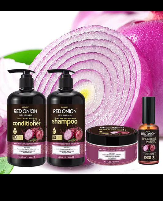 OEM 100% Vegan Natural Red Onion Rosemary Oil Biotin Hair Growth Shampoo and Conditioner for Hair Loss Repair Nourishing Shampoo