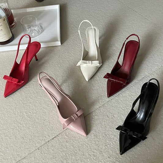 Eilyken Big Size 43 Butterfly-knot Slingbacks Women Pumps Elegant Pointed Toe Thin Heels Shoes Sexy Banquet Zapatos De Mujer