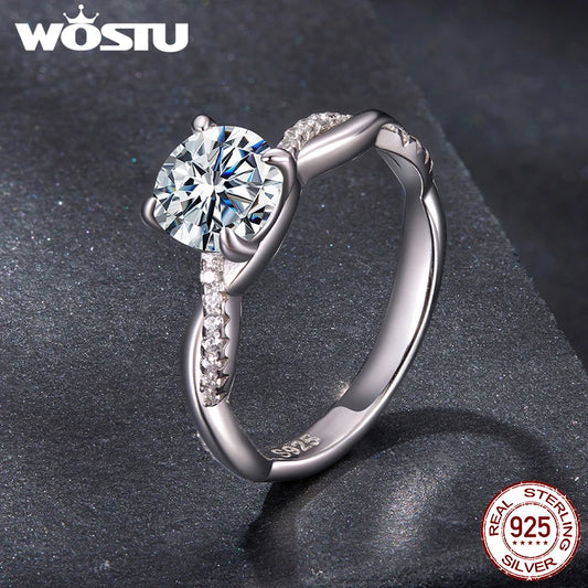 WOSTU 1CT Moissanite Wedding Engagement Ring for Women, 925 Sterling Silver Twisted Rope Wedding Promise Rings Xmas Jewelry Gift