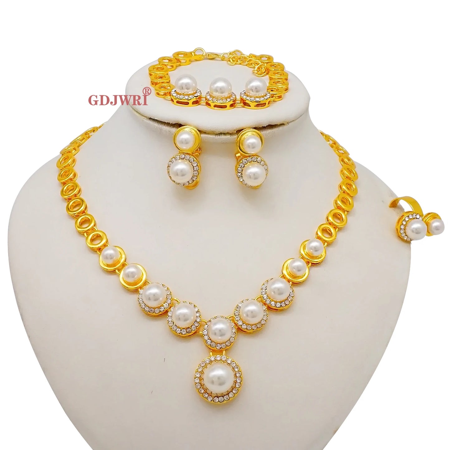 Luxury Dubai Gold Color Double Layered Necklace Jewelry Sets For Women African Water Drop Crystal Jewellery Indian Set Gifts