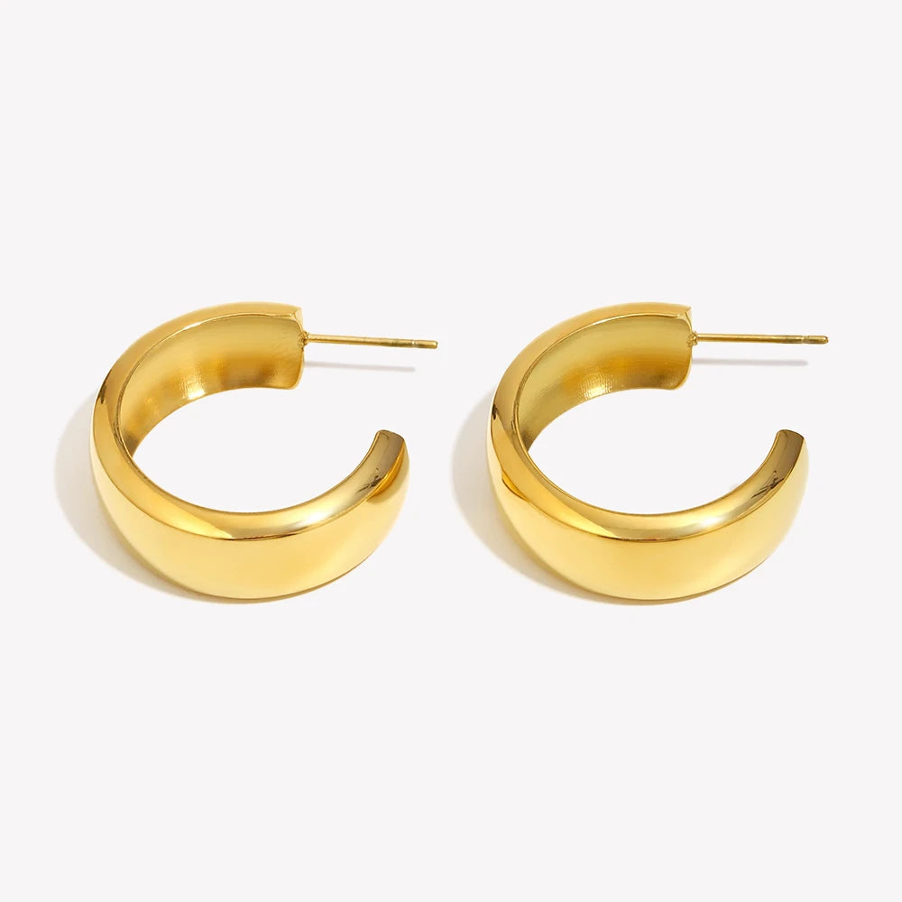 E.B.belle Ladies Basic Fine Polishing Like a Mirror PVD Plated Stainless Steel Wide Hoop Earrings For Women Tarnish Free Jewelry