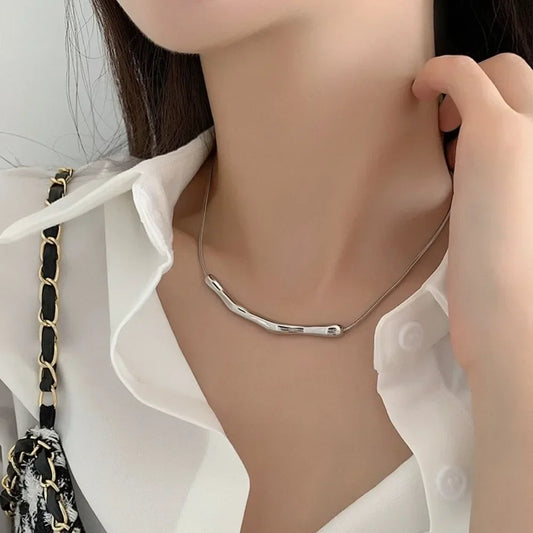 Luxury Design Irregularity Long Stick Pendant Necklace for Women Temperament Fashion Gold Color Stainless Steel Rock Jewelry