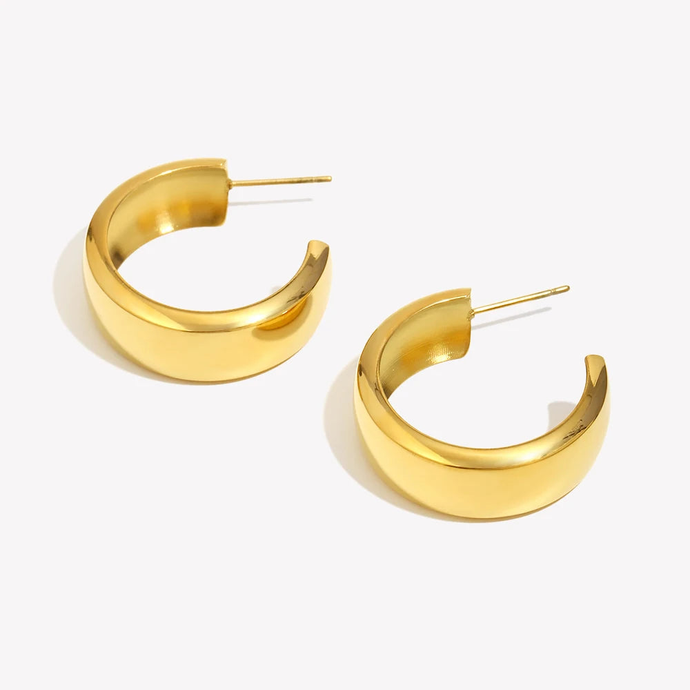 E.B.belle Ladies Basic Fine Polishing Like a Mirror PVD Plated Stainless Steel Wide Hoop Earrings For Women Tarnish Free Jewelry
