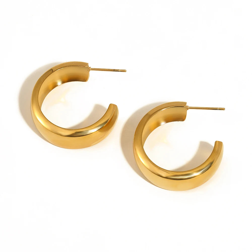 E.B.belle Ladies Basic Fine Polishing Like a Mirror PVD Plated Stainless Steel Wide Hoop Earrings For Women Tarnish Free Jewelry