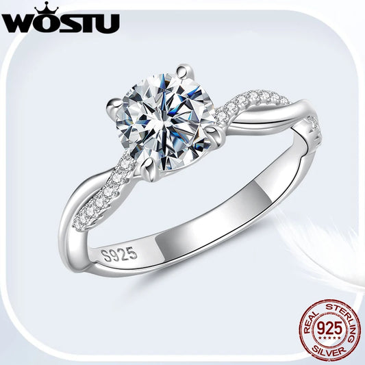 WOSTU 1CT Moissanite Wedding Engagement Ring for Women, 925 Sterling Silver Twisted Rope Wedding Promise Rings Xmas Jewelry Gift