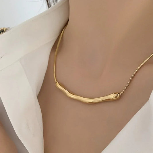 Luxury Design Irregularity Long Stick Pendant Necklace for Women Temperament Fashion Gold Color Stainless Steel Rock Jewelry