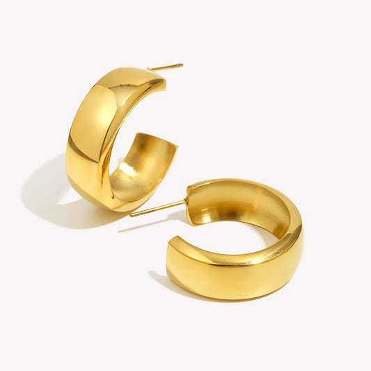 E.B.belle Ladies Basic Fine Polishing Like a Mirror PVD Plated Stainless Steel Wide Hoop Earrings For Women Tarnish Free Jewelry
